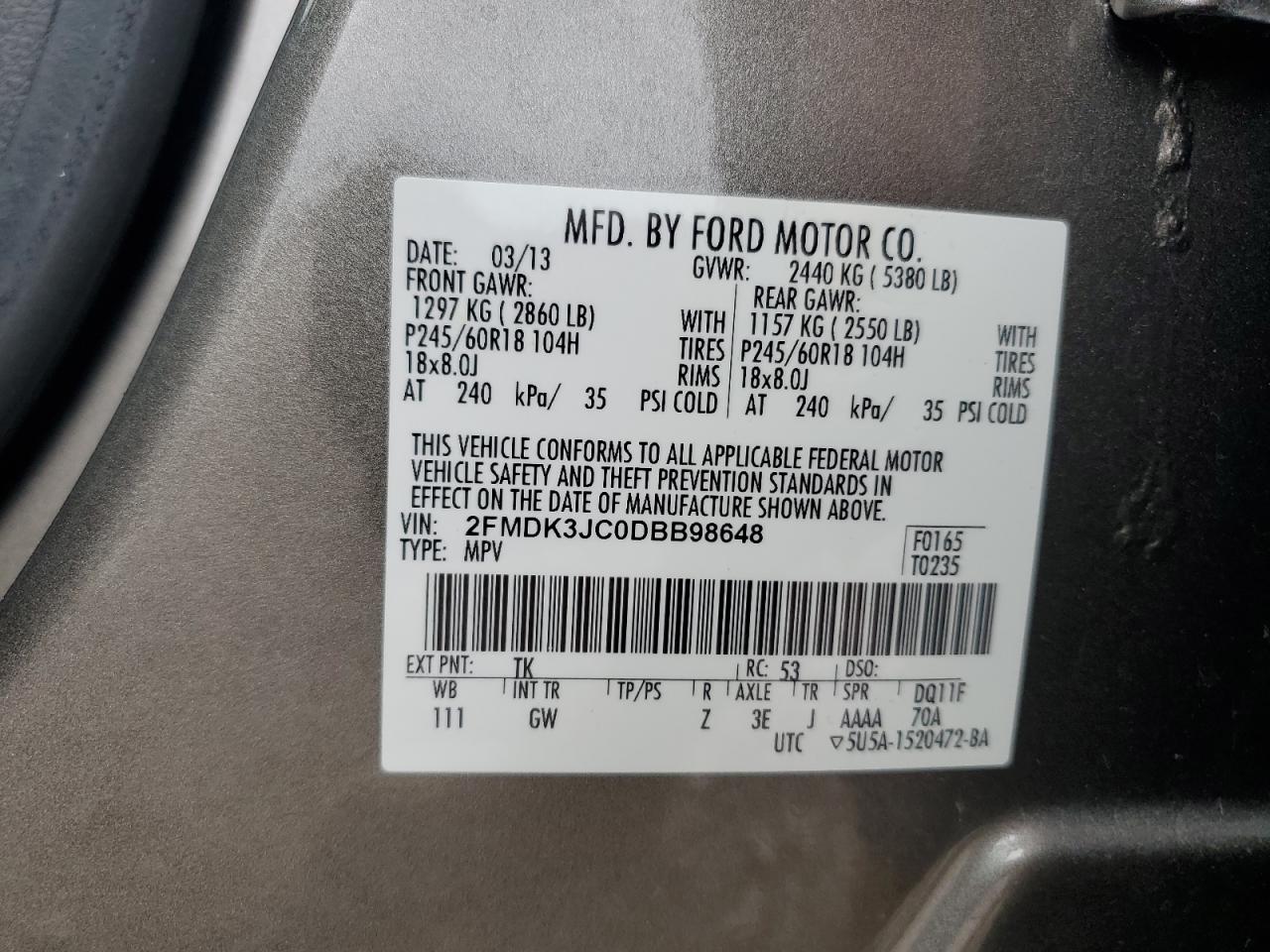 2FMDK3JC0DBB98648 2013 Ford Edge Sel