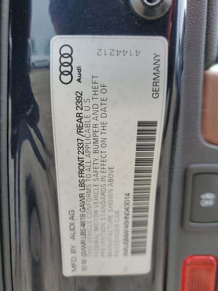2017 Audi A4 Ultra Premium VIN: WAUGMAF46HN043014 Lot: 66412214