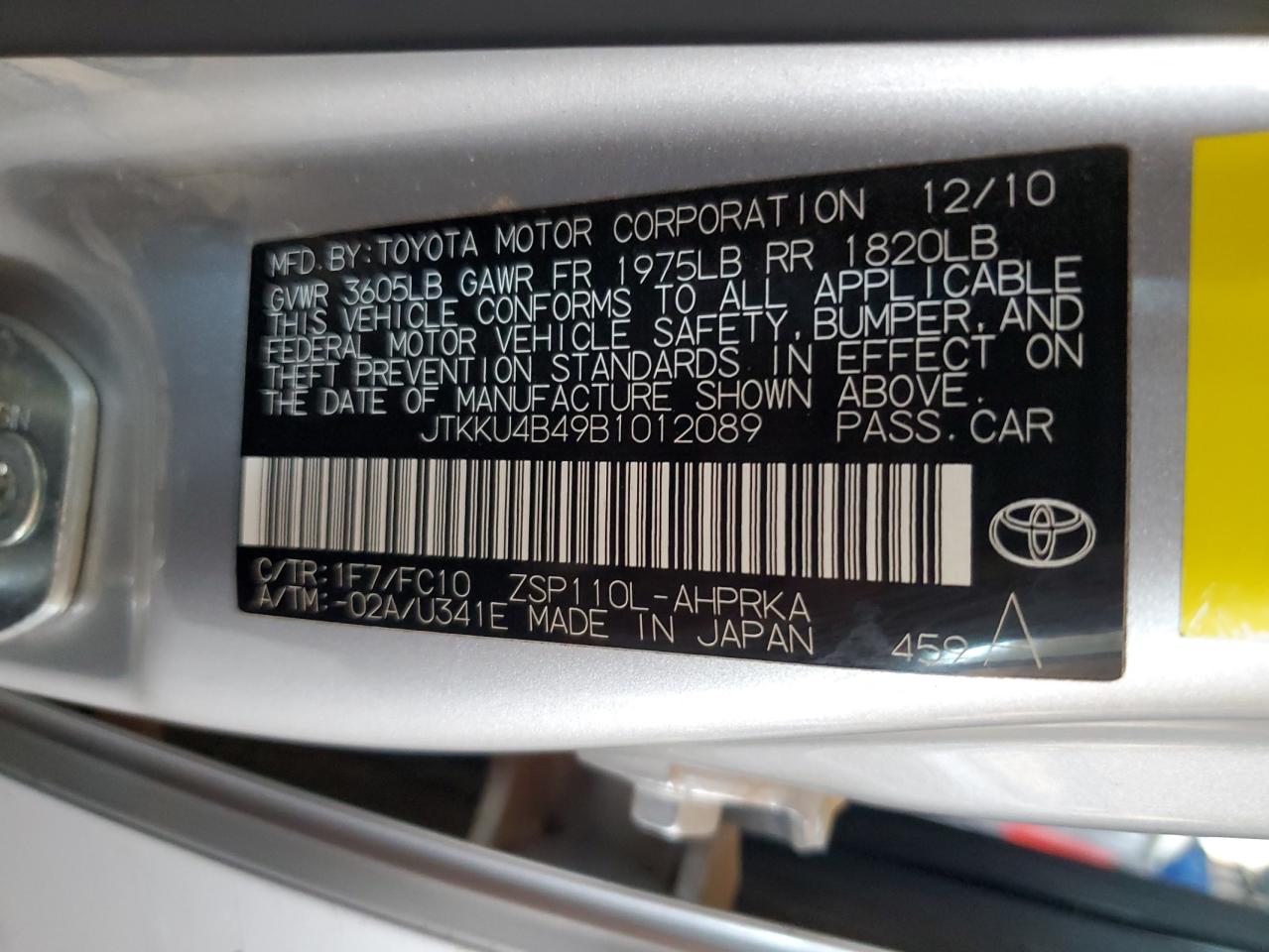 2011 Toyota Scion Xd VIN: JTKKU4B49B1012089 Lot: 66527614