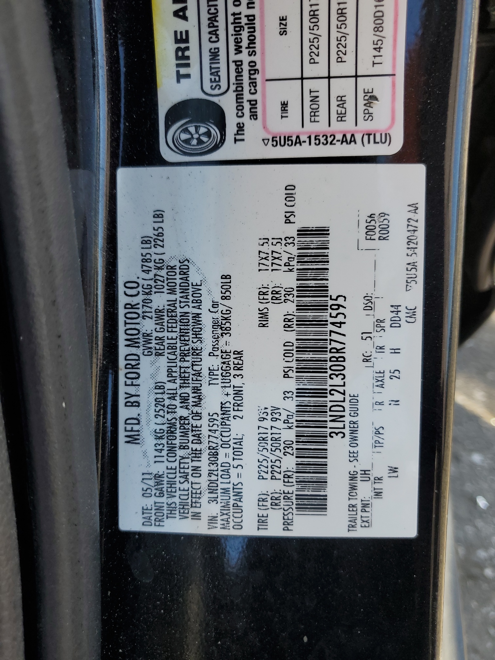 3LNDL2L30BR774595 2011 Lincoln Mkz Hybrid