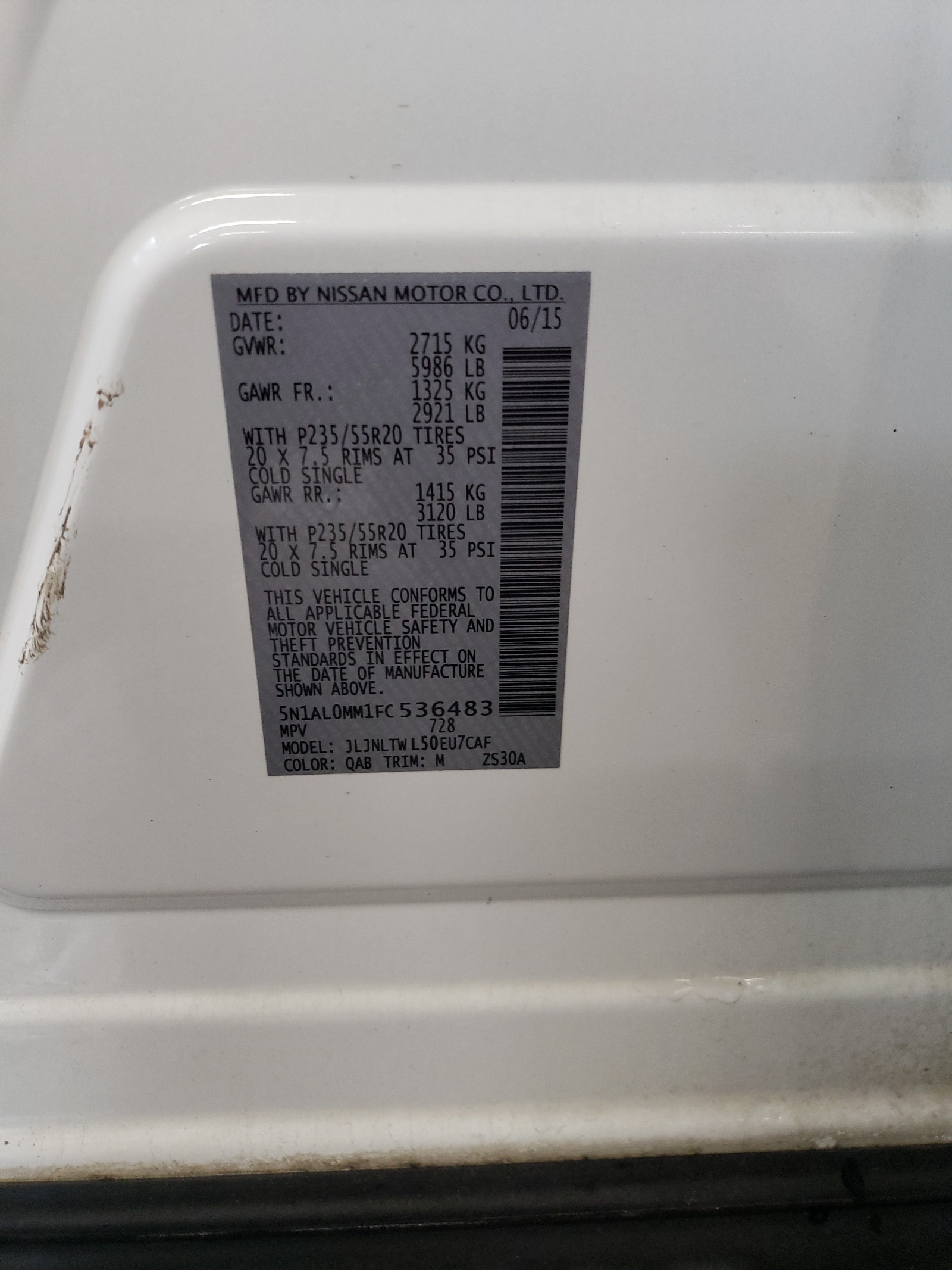 5N1AL0MM1FC536483 2015 Infiniti Qx60