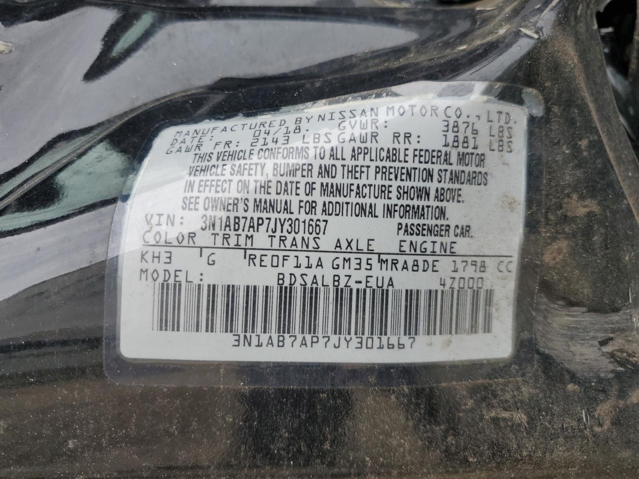 3N1AB7AP7JY301667 2018 Nissan Sentra S