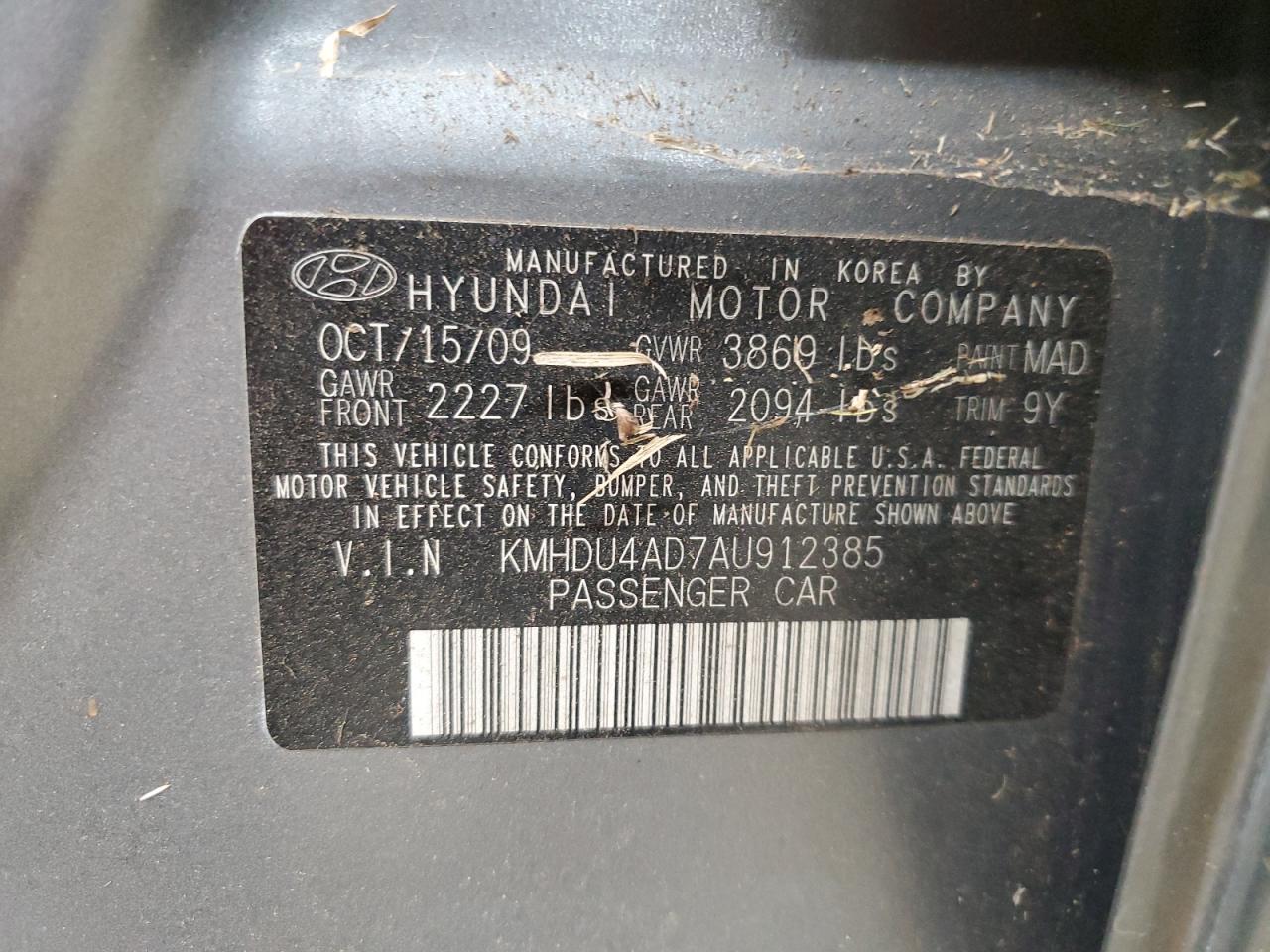 2010 Hyundai Elantra Blue VIN: KMHDU4AD7AU912385 Lot: 66099024