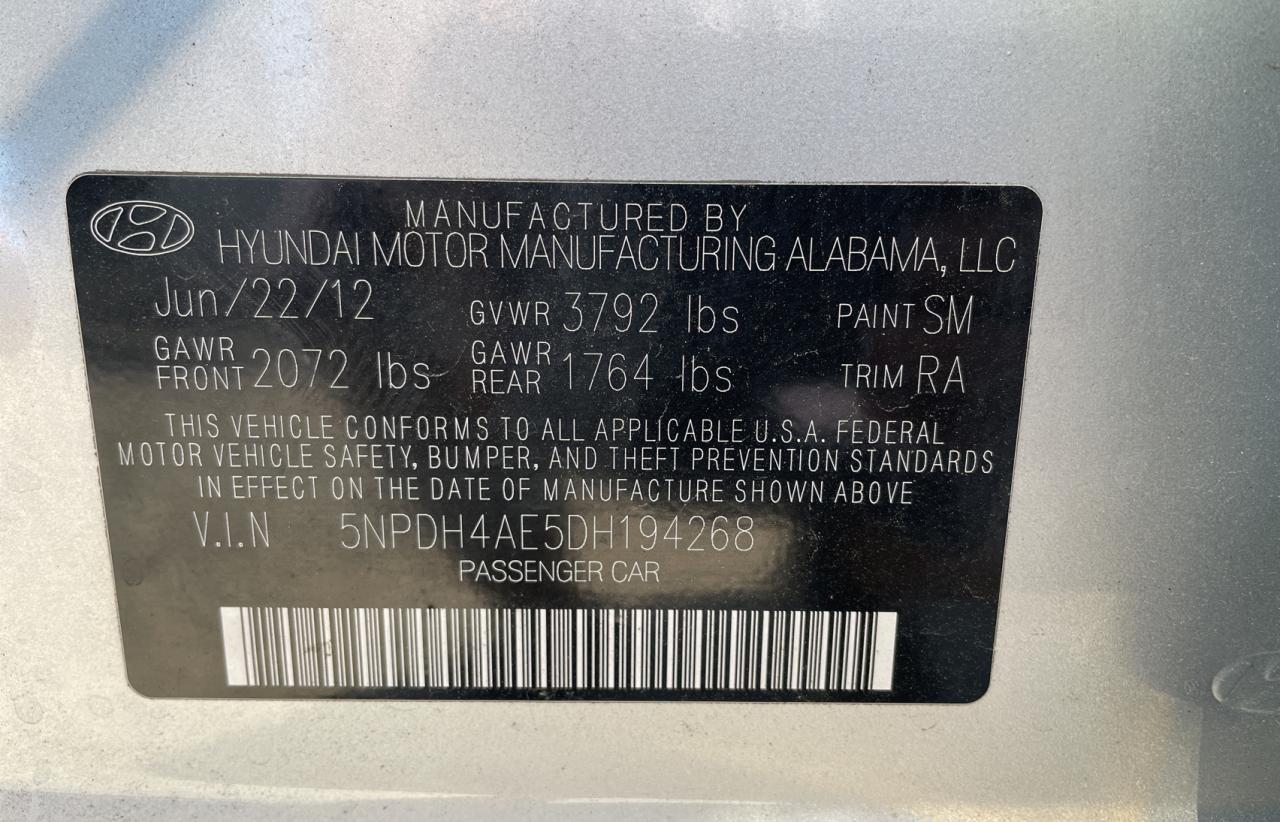 2013 Hyundai Elantra Gls VIN: 5NPDH4AE5DH194268 Lot: 69423654