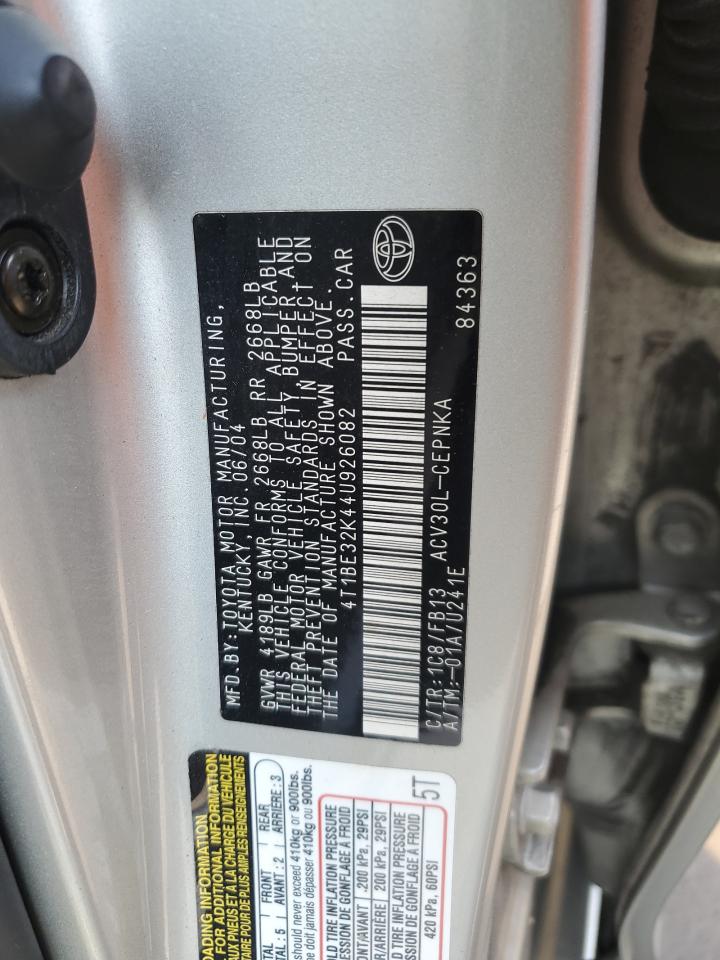 2004 Toyota Camry Le VIN: 4T1BE32K44U926082 Lot: 65533994