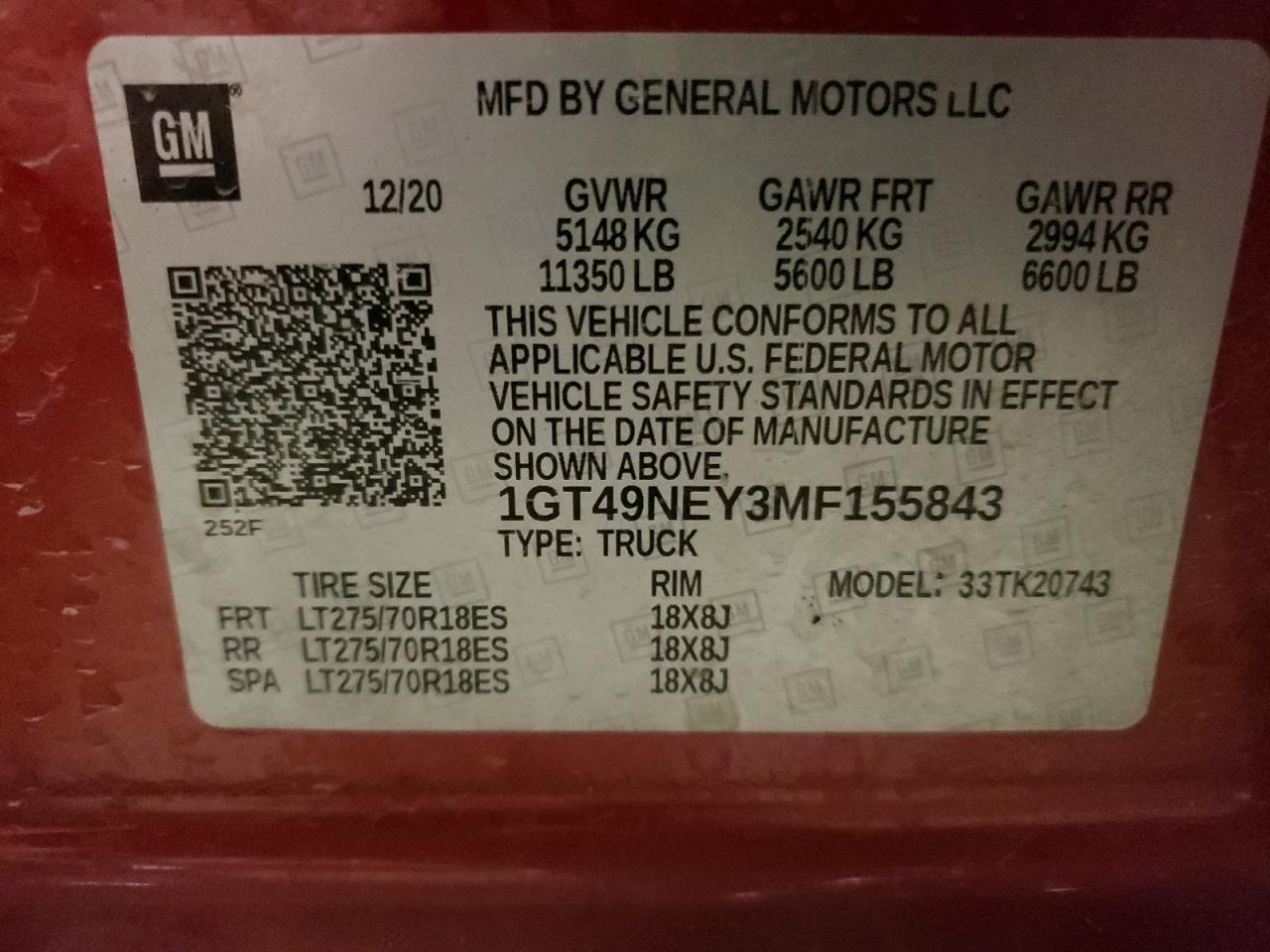 1GT49NEY3MF155843 2021 GMC Sierra K2500 Slt