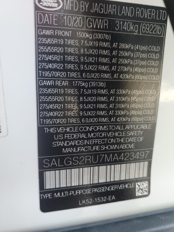 2021 Land Rover Range Rover Hse Westminster Edition VIN: SALGS2RU7MA423497 Lot: 68039704