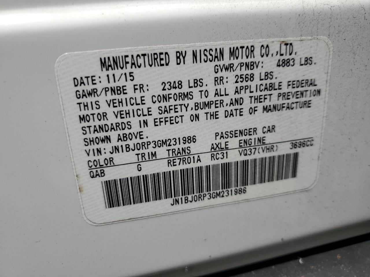 2016 Infiniti Qx50 VIN: JN1BJ0RP3GM231986 Lot: 68166584