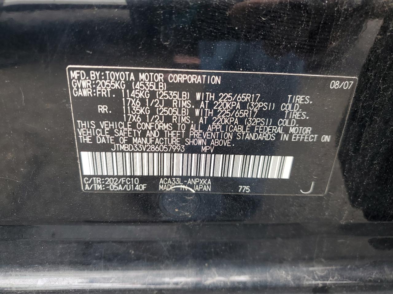 JTMBD33V286057993 2008 Toyota Rav4