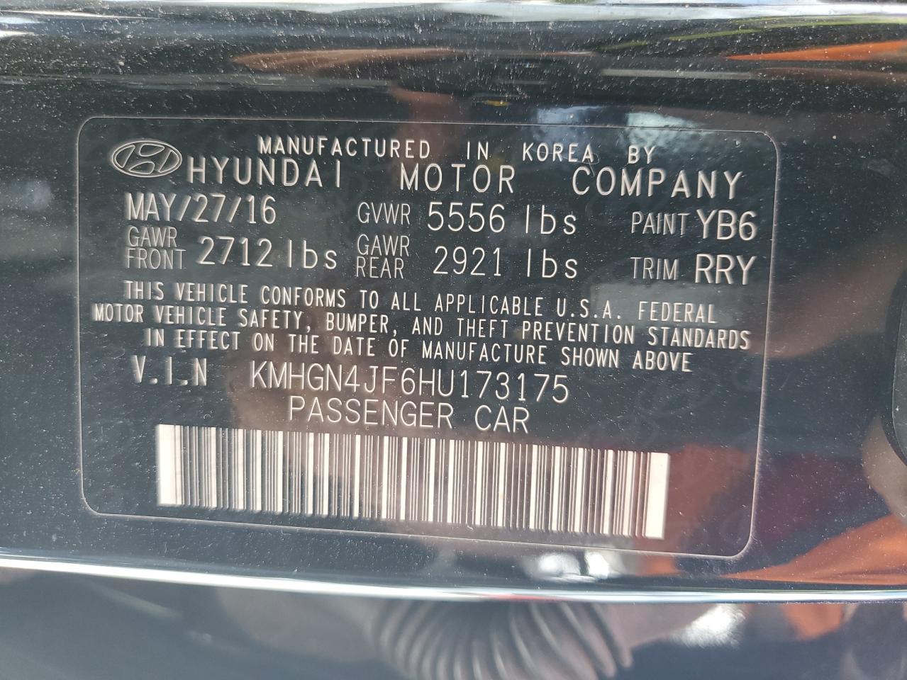 KMHGN4JF6HU173175 2017 Genesis G80 Ultimate