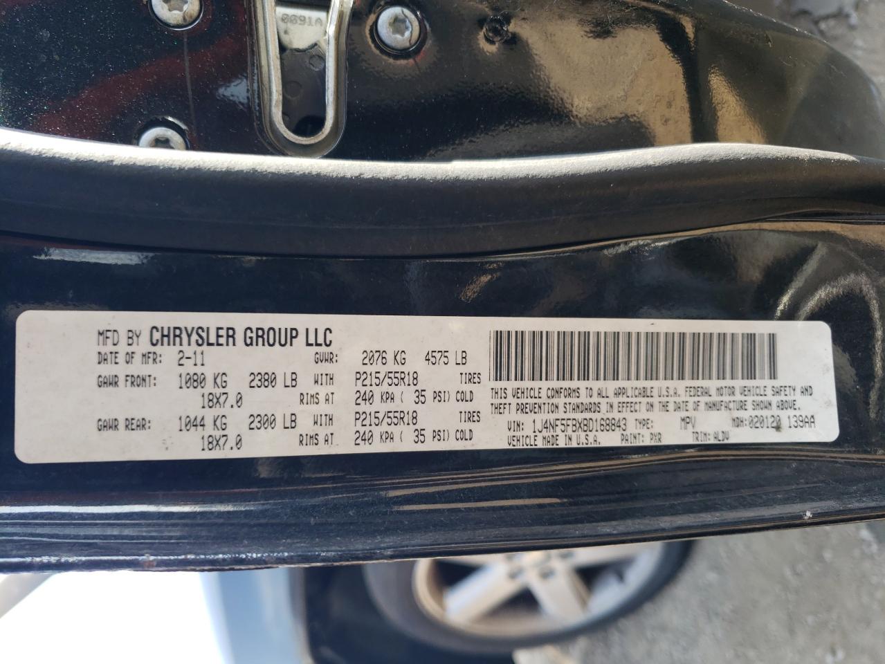 2011 Jeep Compass Limited VIN: 1J4NF5FBXBD168843 Lot: 67388774