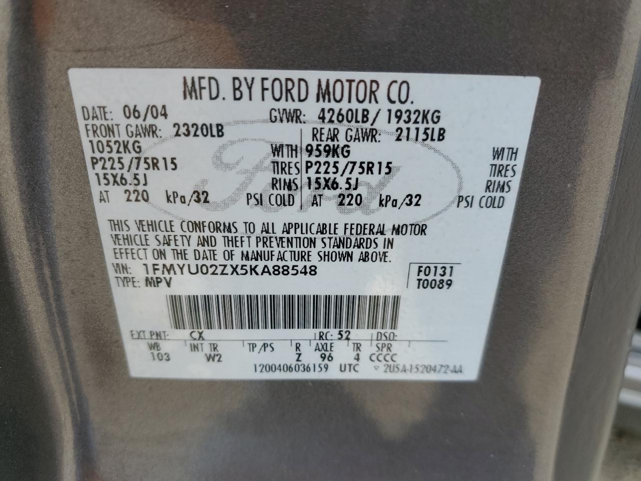 1FMYU02ZX5KA88548 2005 Ford Escape Xls