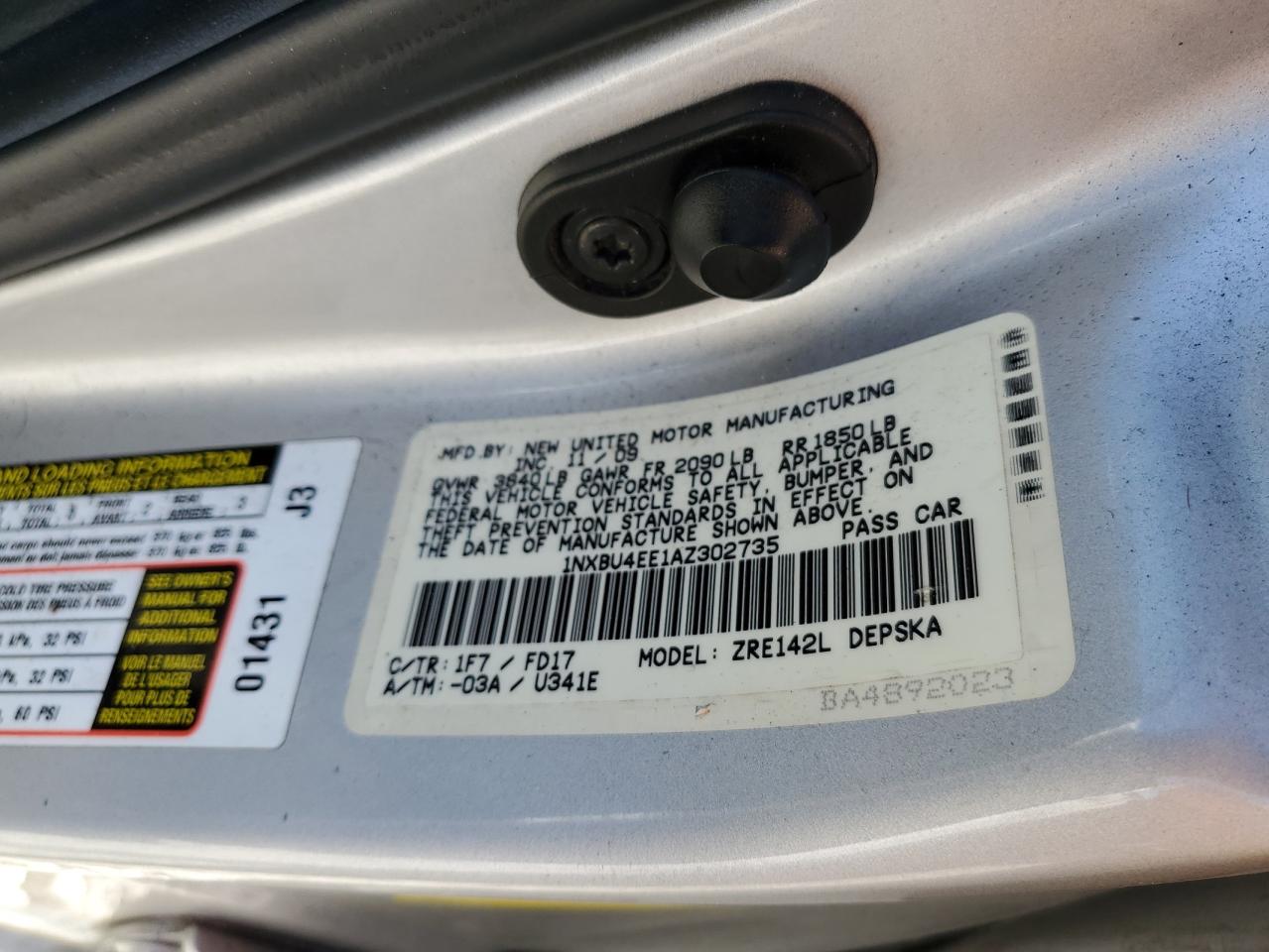 1NXBU4EE1AZ302735 2010 Toyota Corolla Base