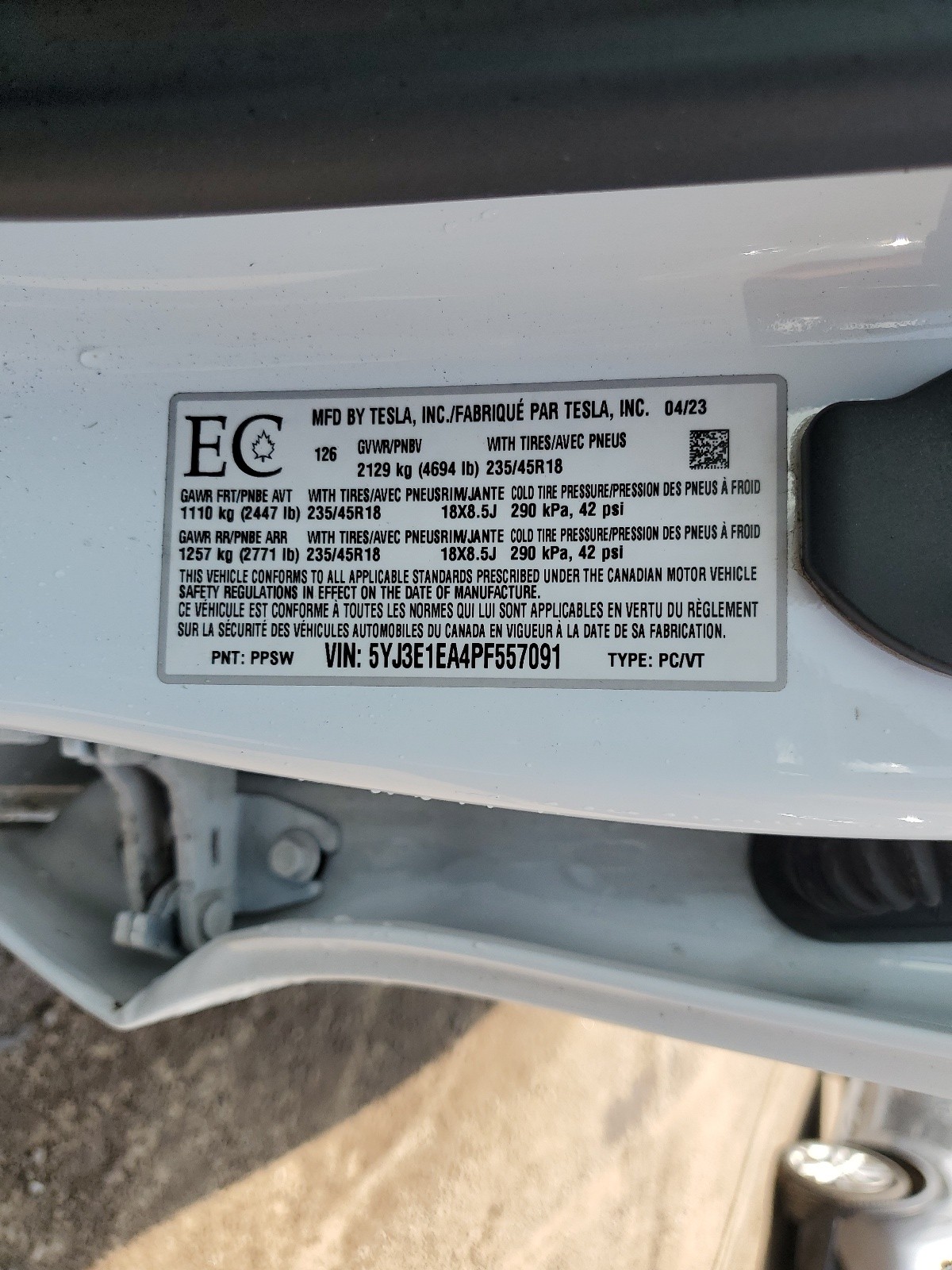 5YJ3E1EA4PF557091 2023 Tesla Model 3