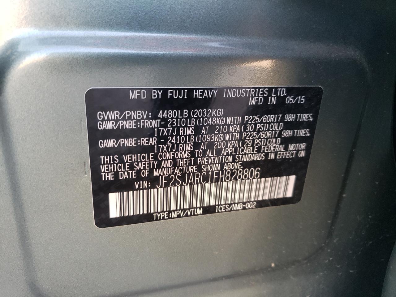 2015 Subaru Forester 2.5I Limited VIN: JF2SJARC1FH828806 Lot: 63885284