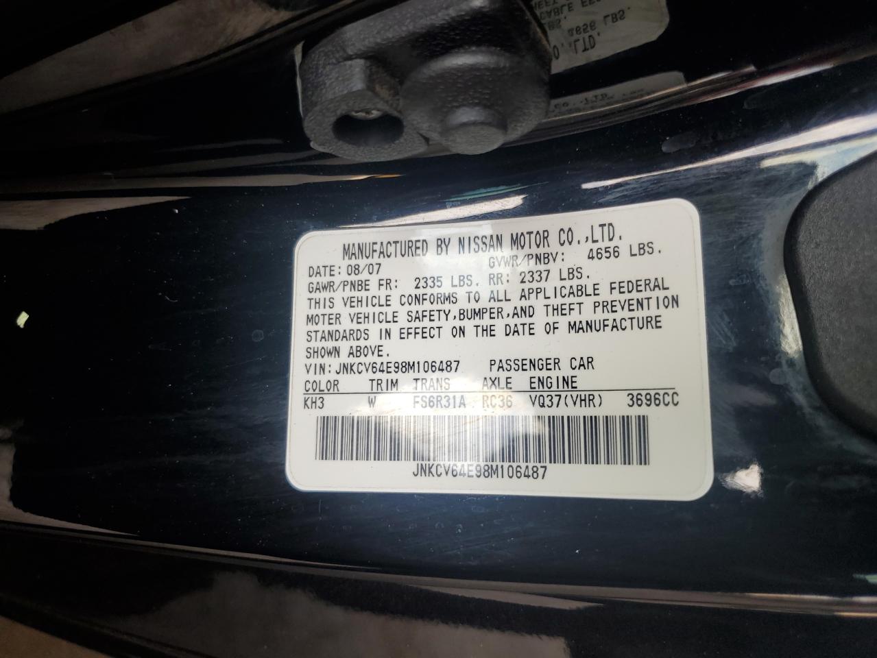 JNKCV64E98M106487 2008 Infiniti G37 Base