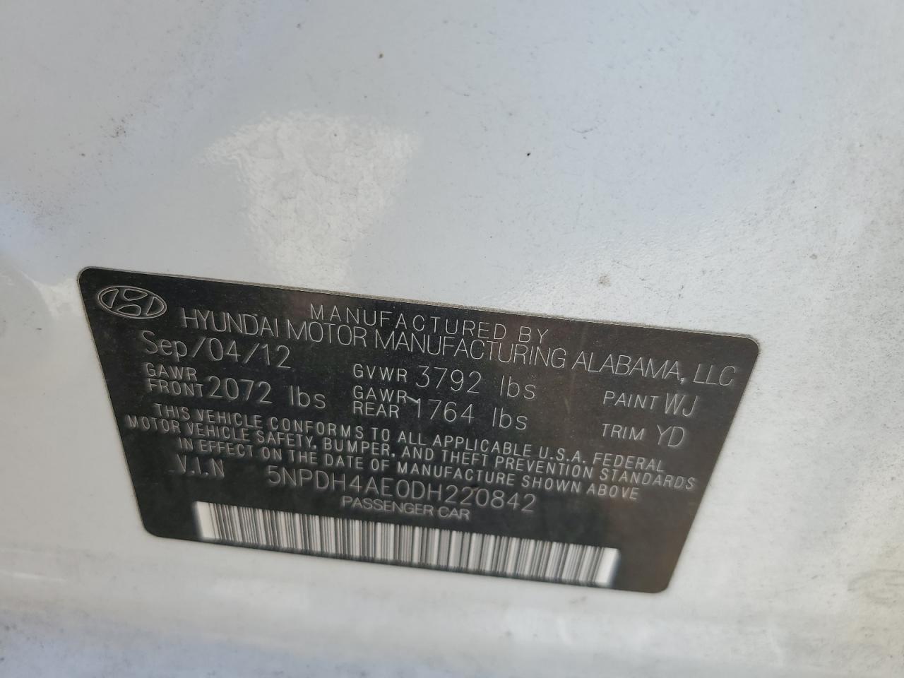 5NPDH4AE0DH220842 2013 Hyundai Elantra Gls