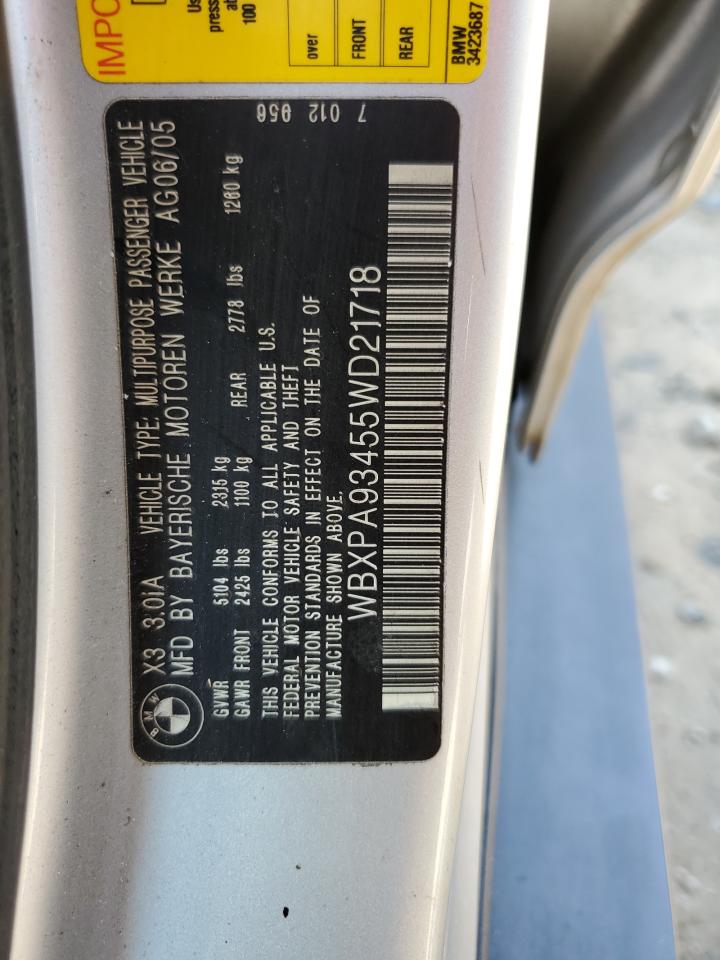 2005 BMW X3 3.0I VIN: WBXPA93455WD21718 Lot: 66739834