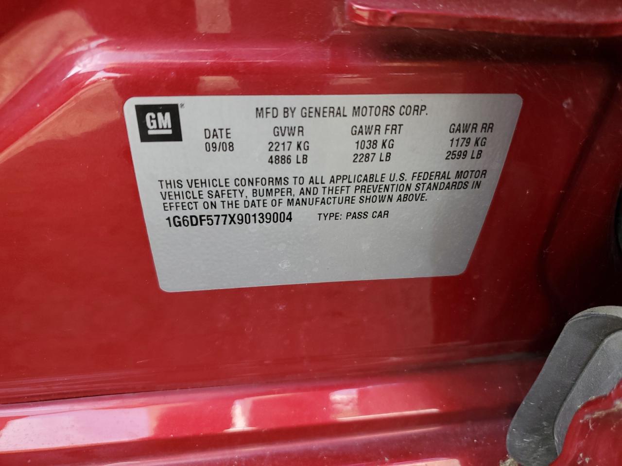 2009 Cadillac Cts VIN: 1G6DF577X90139004 Lot: 65331734