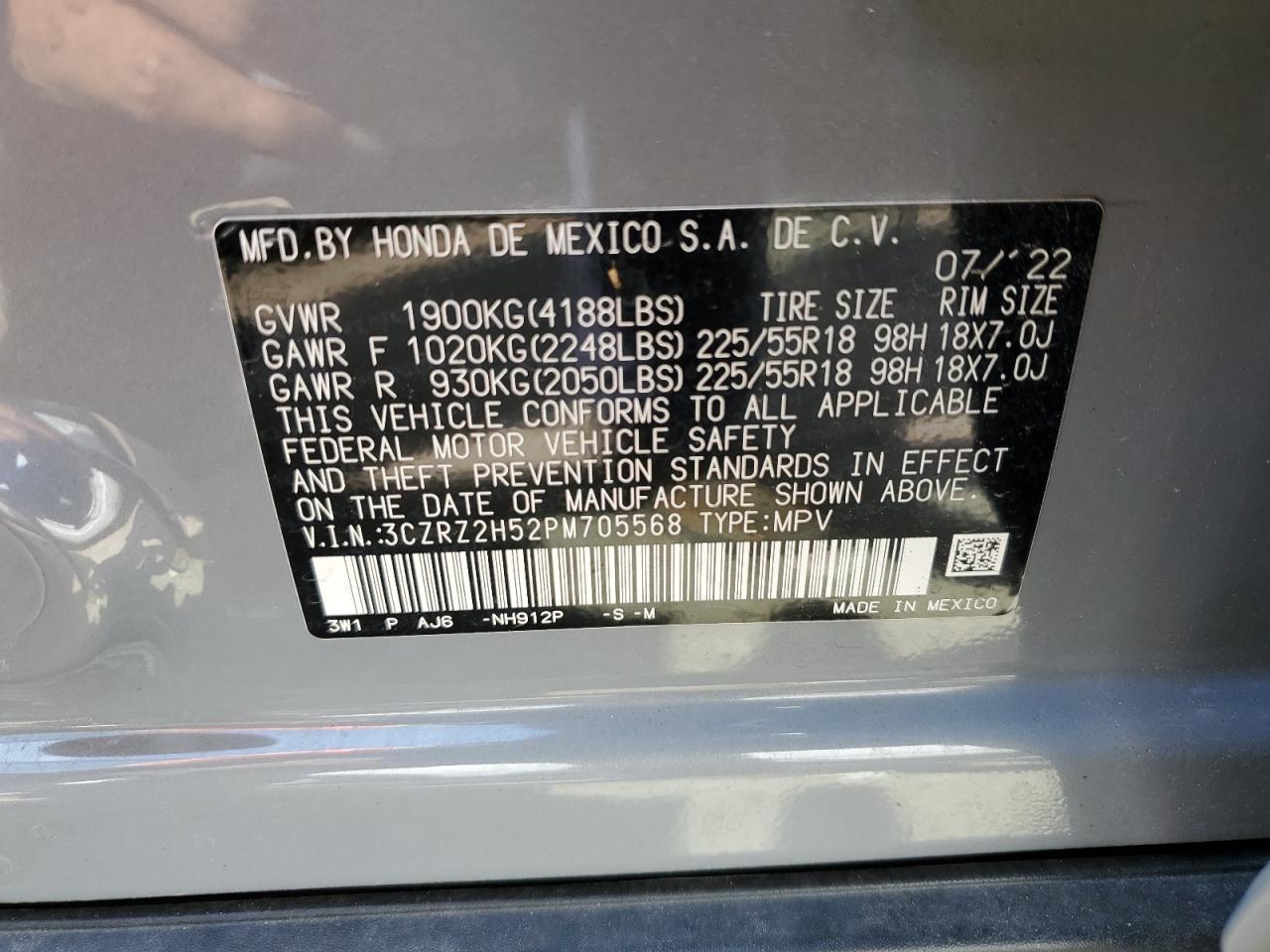 VIN 3CZRZ2H52PM705568 2023 HONDA HR-V no.13