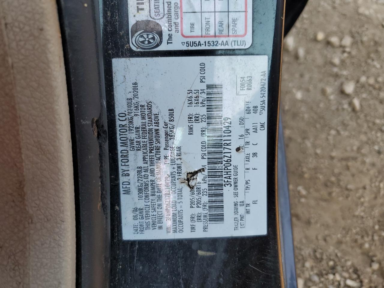 3FAHP06Z17R110429 2007 Ford Fusion S