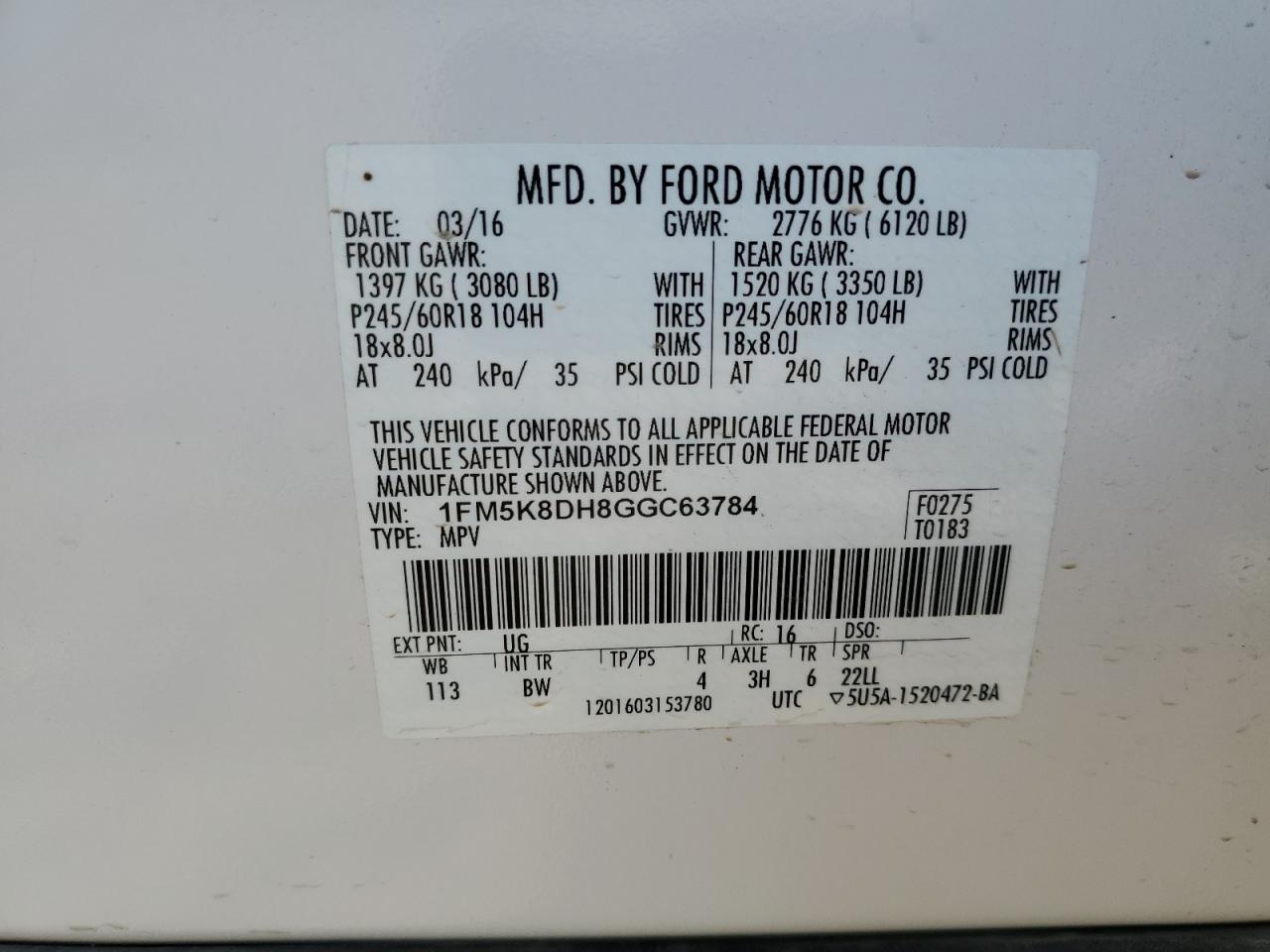 1FM5K8DH8GGC63784 2016 FORD EXPLORER - Image 13