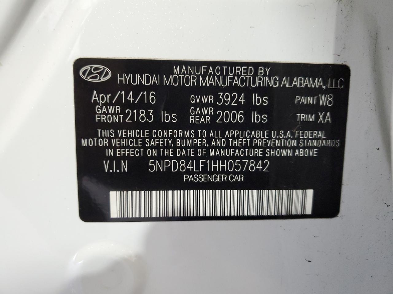 2017 Hyundai Elantra Se VIN: 5NPD84LF1HH057842 Lot: 67245394