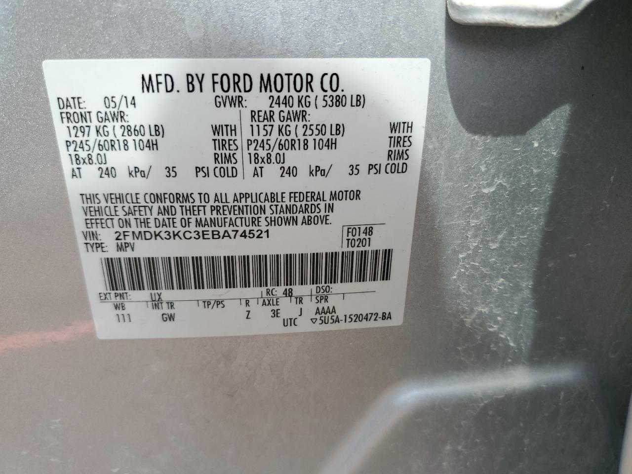 2FMDK3KC3EBA74521 2014 Ford Edge Limited