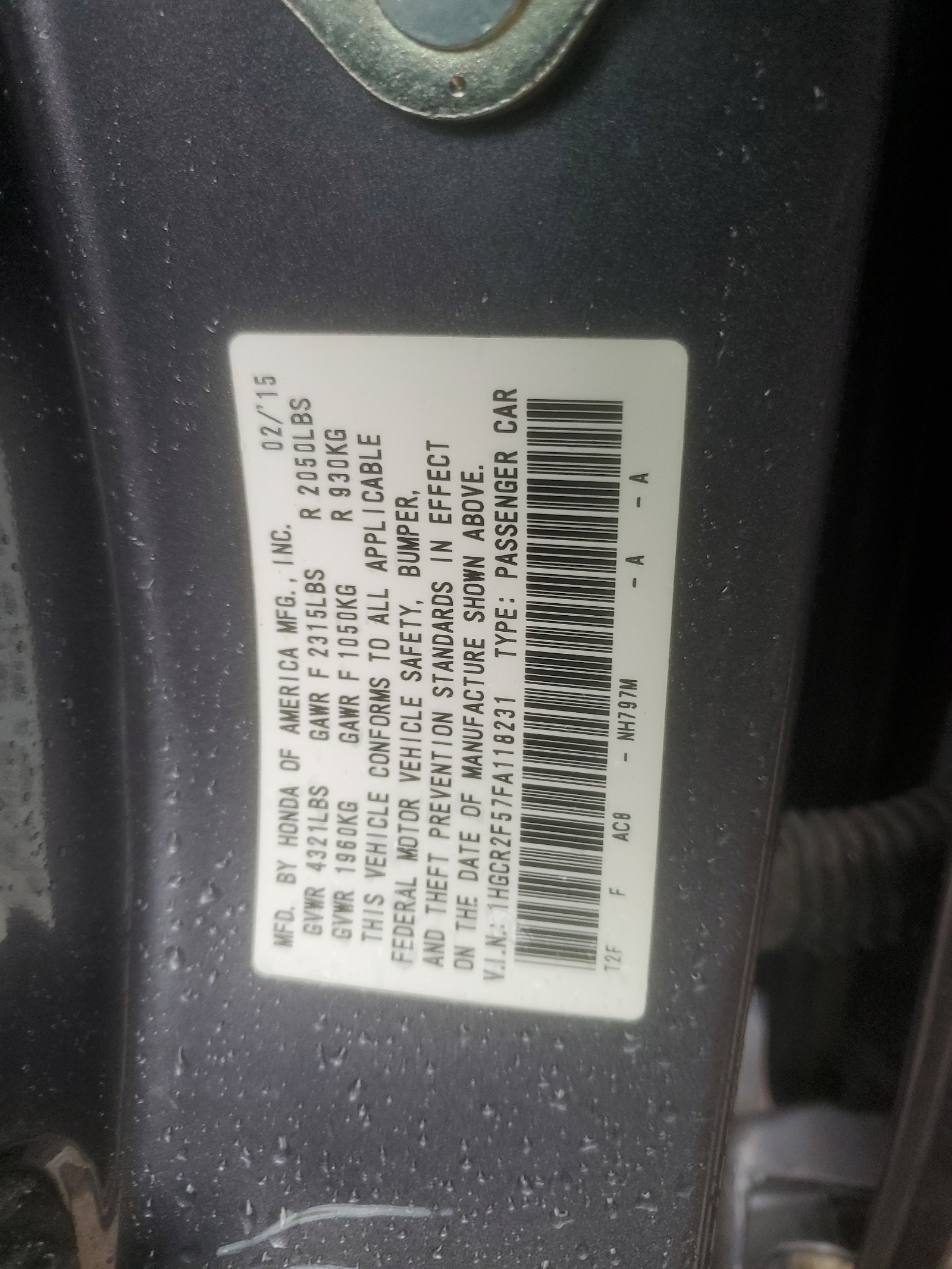 1HGCR2F57FA118231 2015 Honda Accord Sport