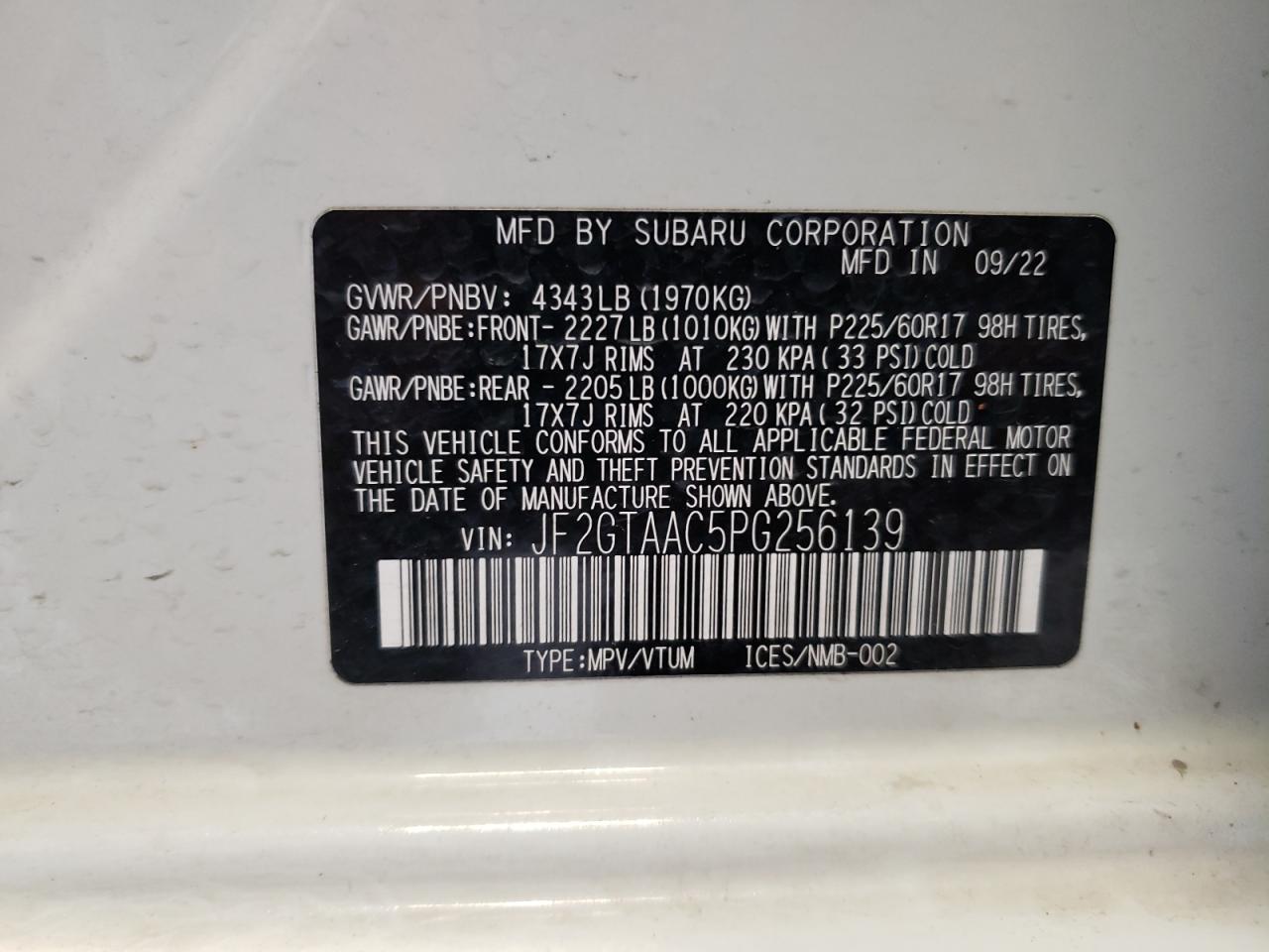 JF2GTAAC5PG256139 2023 Subaru Crosstrek