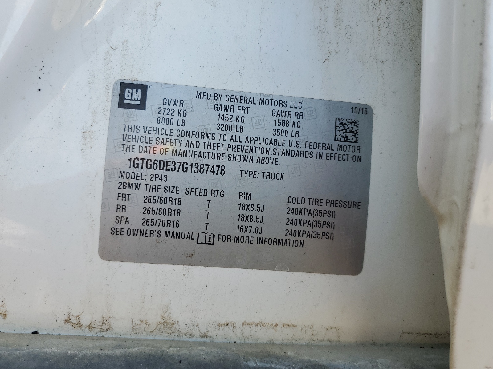 1GTG6DE37G1387478 2016 GMC Canyon Slt