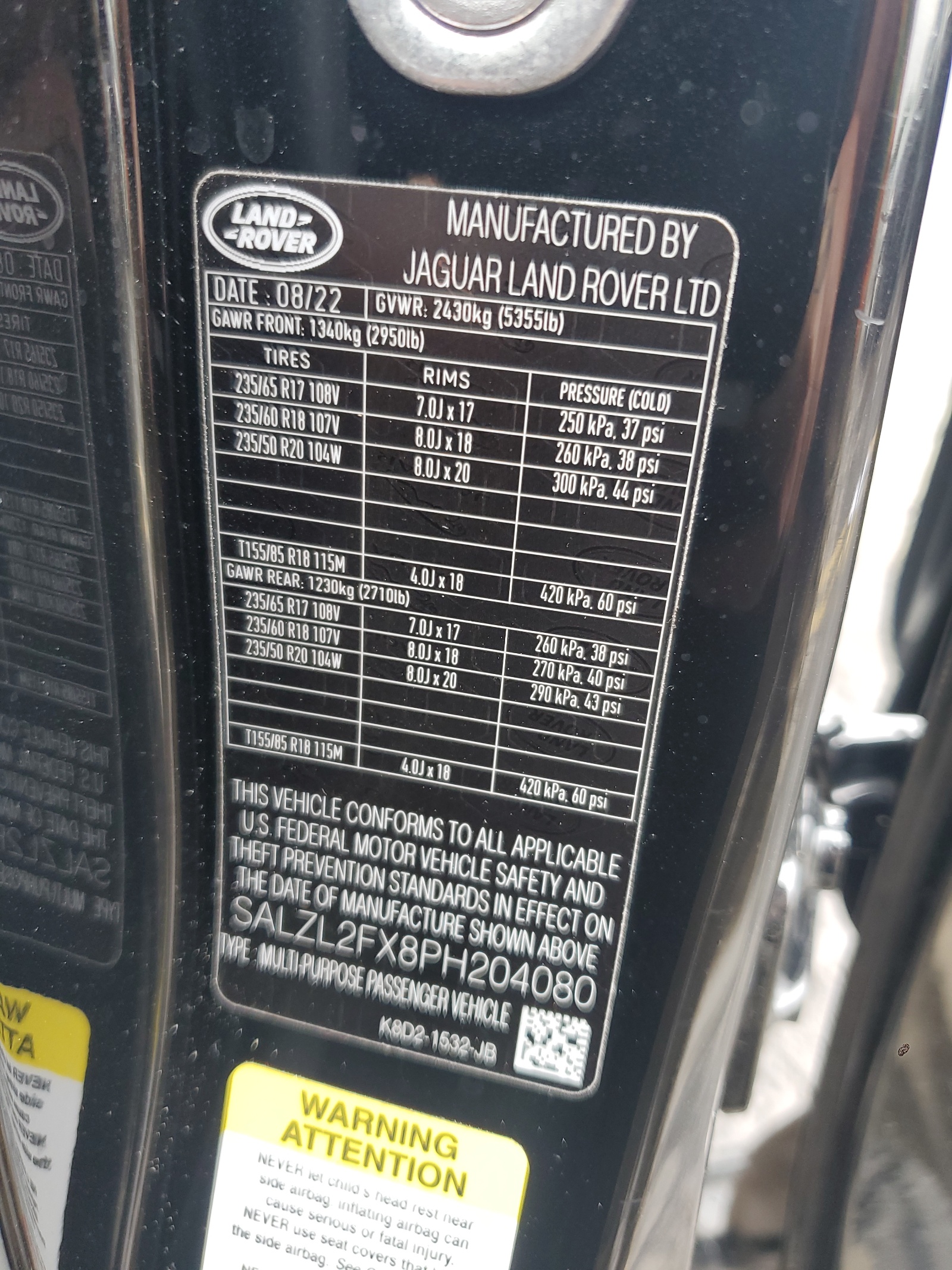 SALZL2FX8PH204080 2023 Land Rover Range Rover Evoque R-Dynamic Se