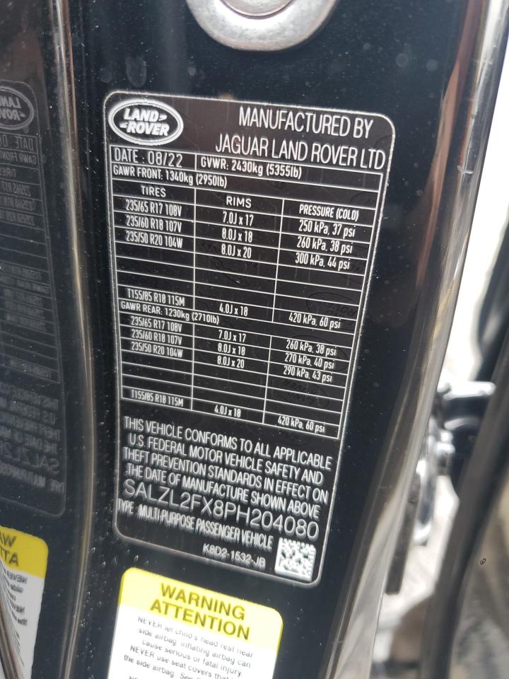 2023 Land Rover Range Rover Evoque R-Dynamic Se VIN: SALZL2FX8PH204080 Lot: 66008444