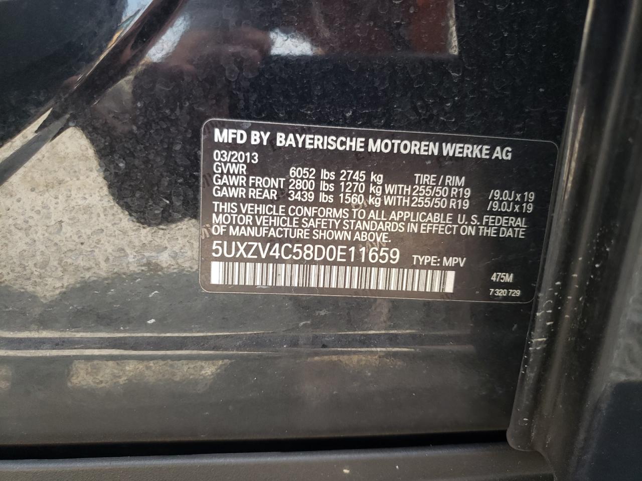 2013 BMW X5 xDrive35I VIN: 5UXZV4C58D0E11659 Lot: 65981694