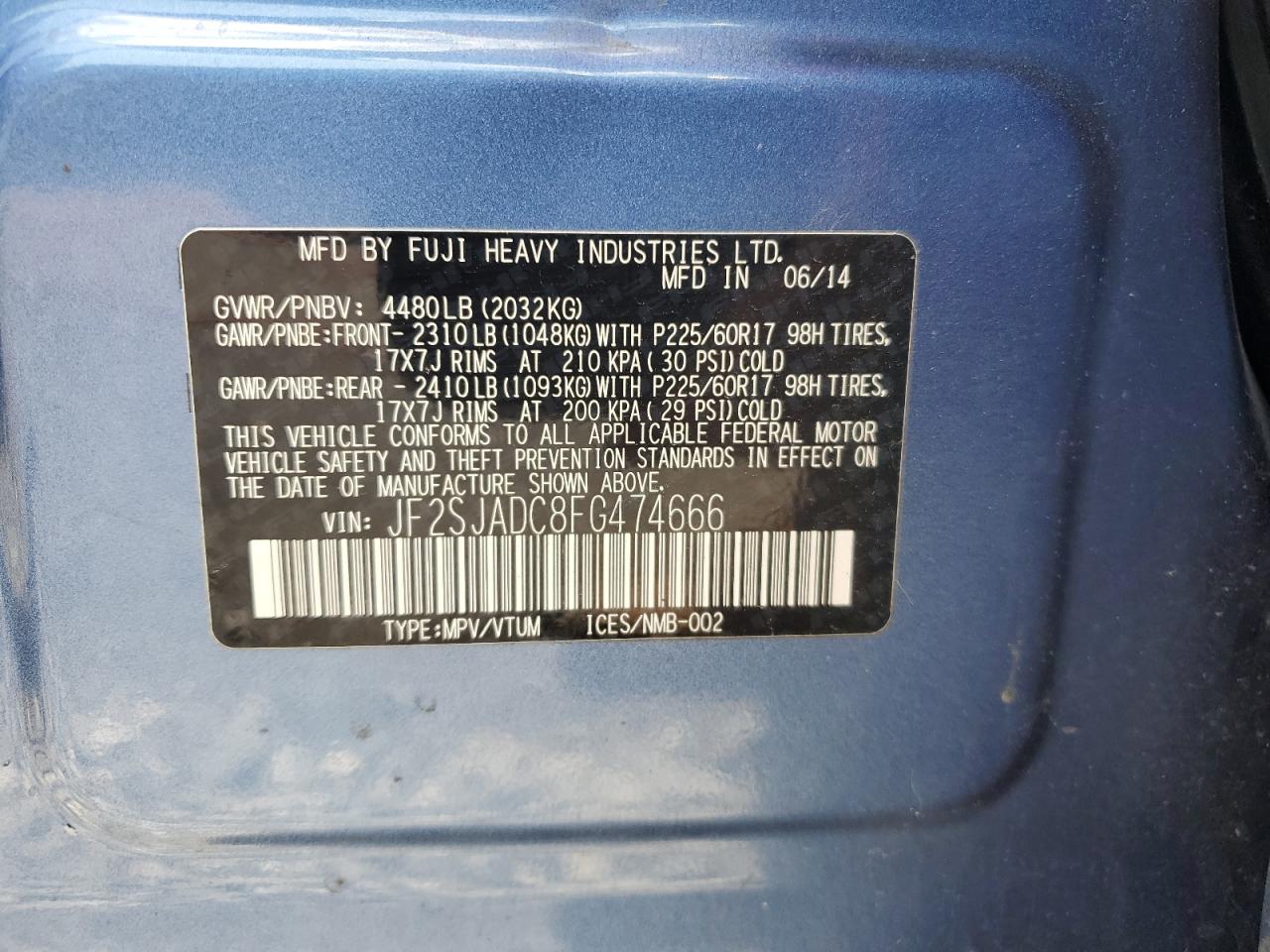 2015 Subaru Forester 2.5I Premium VIN: JF2SJADC8FG474666 Lot: 64989374