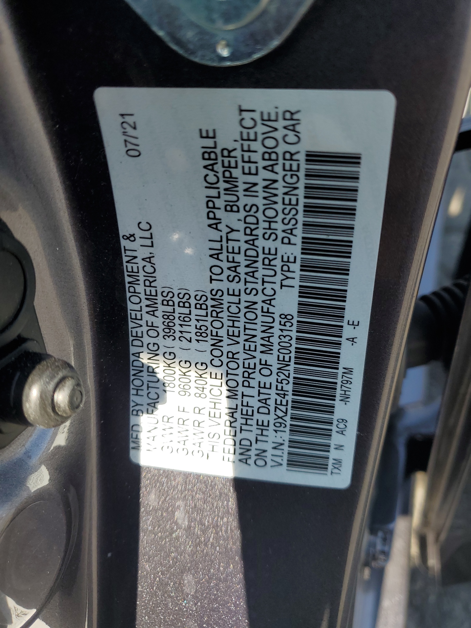 19XZE4F52NE003158 2022 Honda Insight Ex