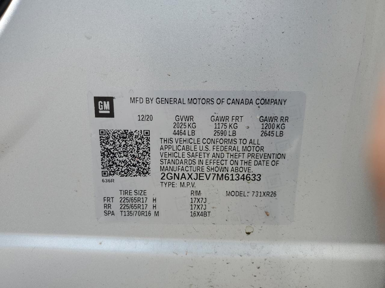 2021 Chevrolet Equinox Lt VIN: 2GNAXJEV7M6134633 Lot: 67455864