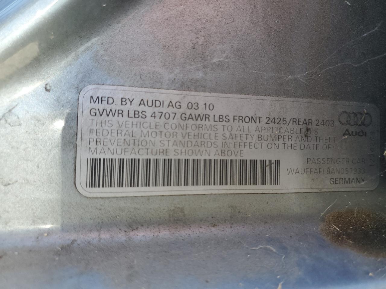 WAUEFAFL8AN057933 2010 Audi A4 Premium Plus