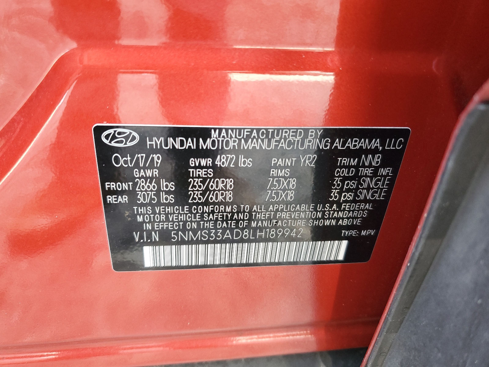 5NMS33AD8LH189942 2020 Hyundai Santa Fe Sel