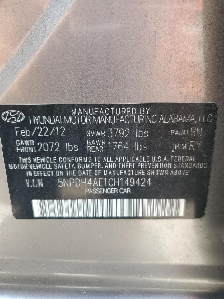 2012 Hyundai Elantra Gls VIN: 5NPDH4AE1CH149424 Lot: 66082744