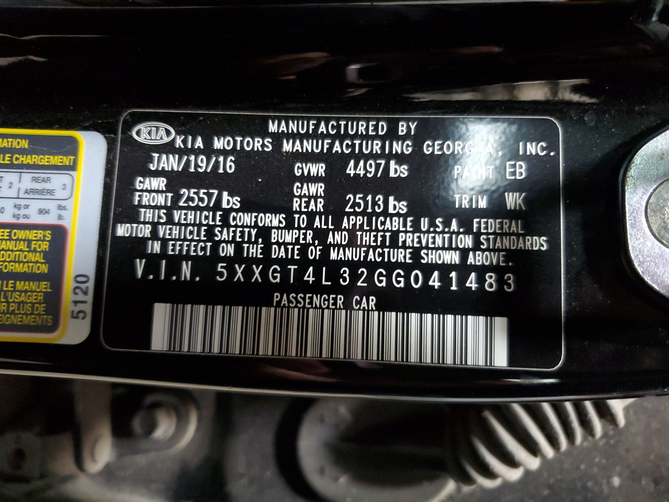 5XXGT4L32GG041483 2016 Kia Optima Lx