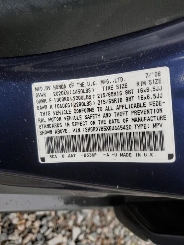 2006 Honda Cr-V Lx VIN: SHSRD785X6U445420 Lot: 66093244