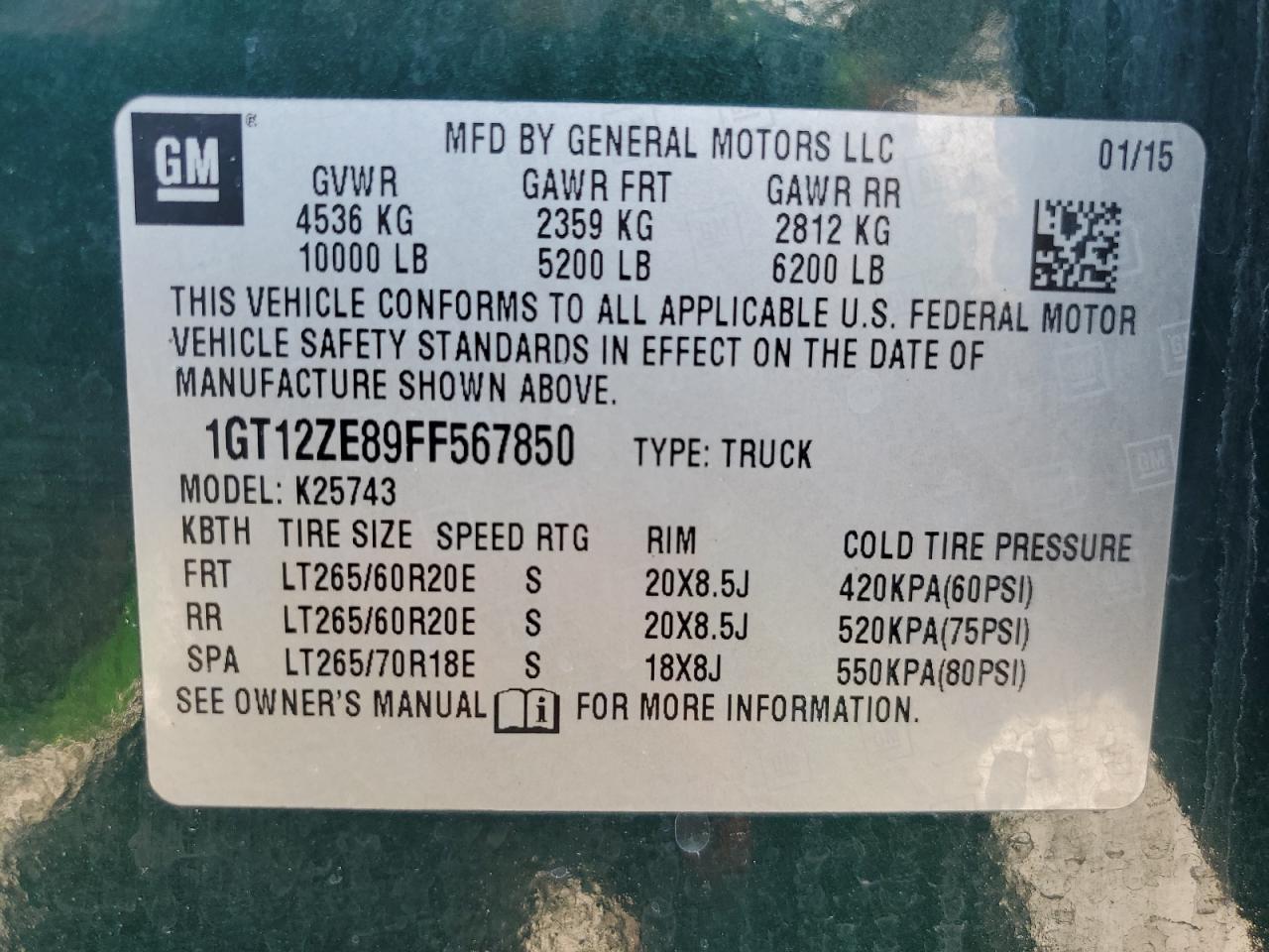 2015 GMC Sierra K2500 Slt VIN: 1GT12ZE89FF567850 Lot: 68032064