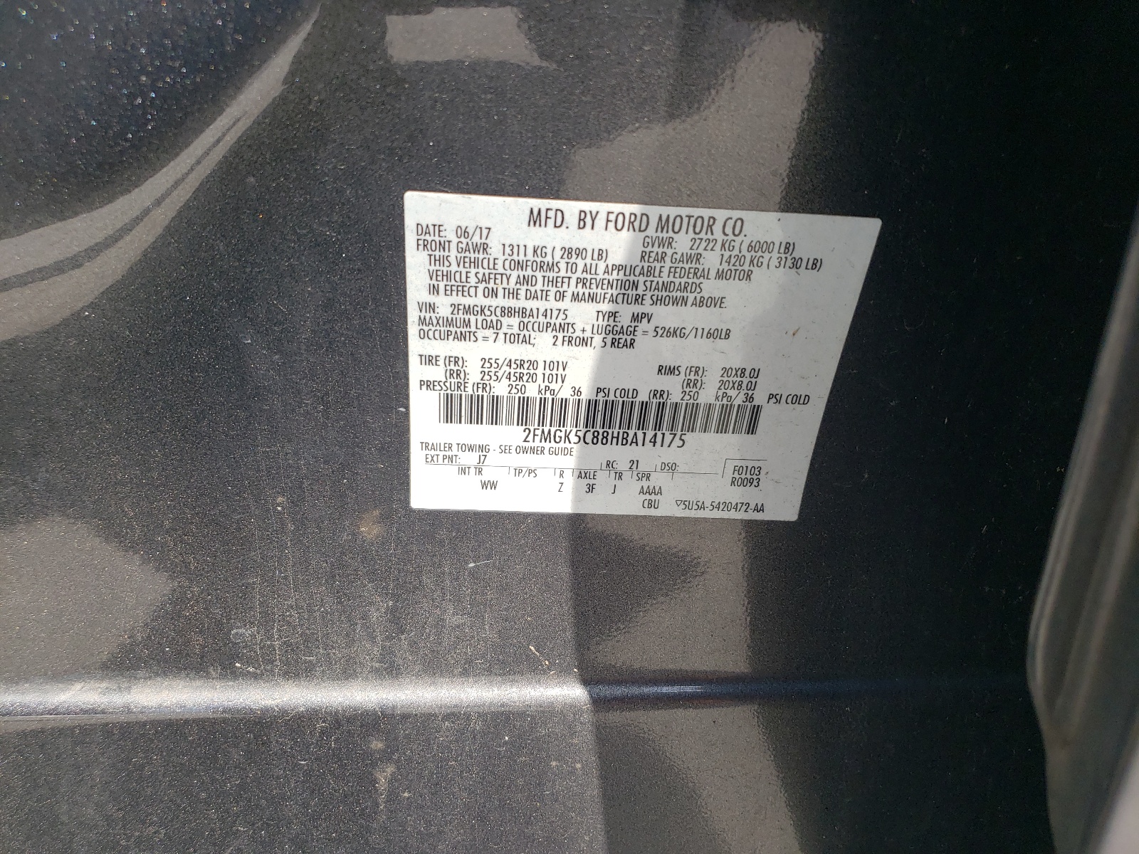 2FMGK5C88HBA14175 2017 Ford Flex Sel