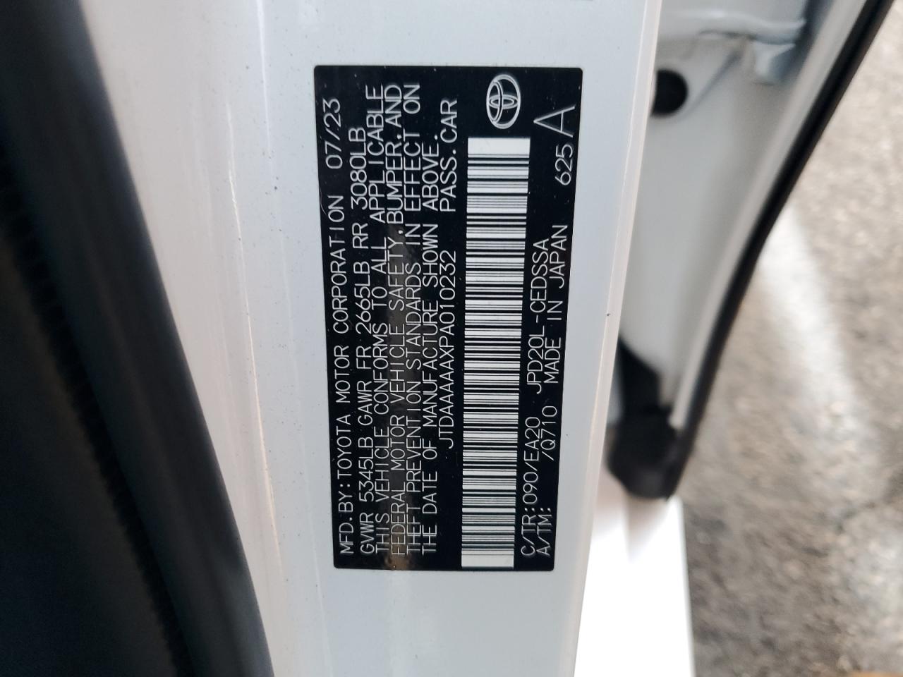 2023 Toyota Mirai Xle VIN: JTDAAAAAXPA010232 Lot: 68767644