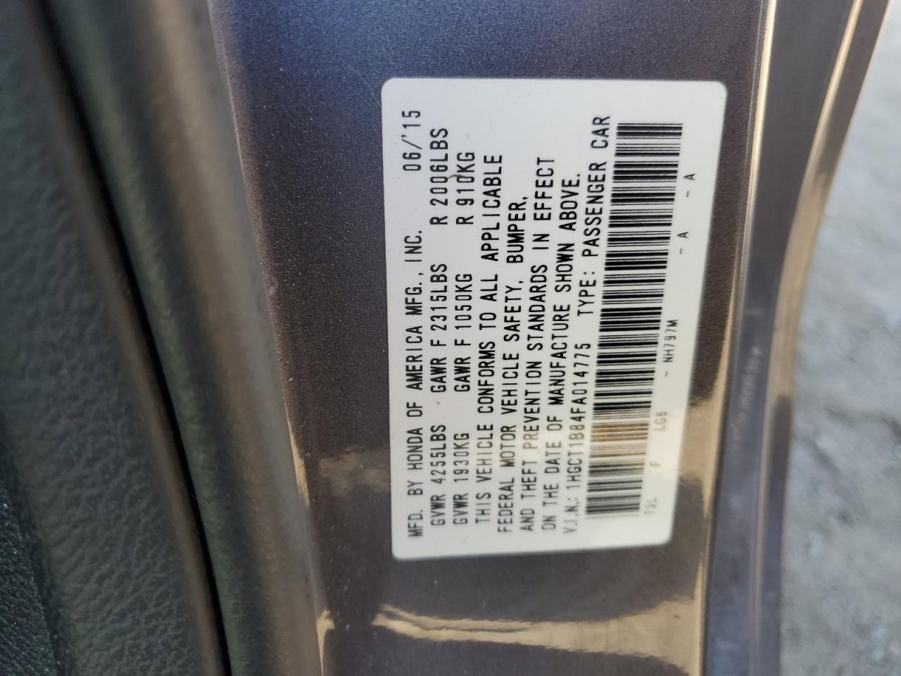 2015 Honda Accord Exl VIN: 1HGCT1B84FA014775 Lot: 68388704