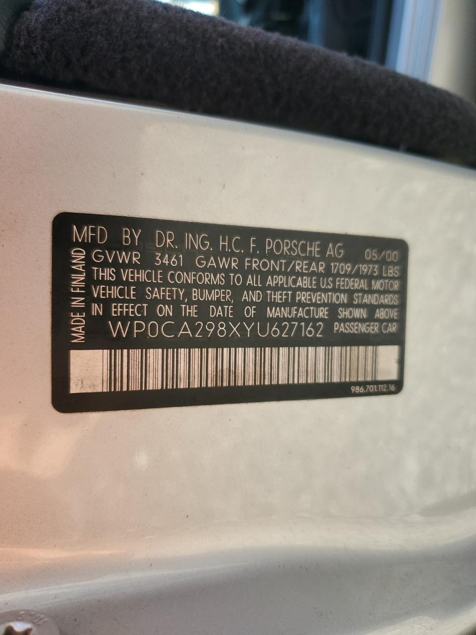 WP0CA298XYU627162 2000 Porsche Boxster