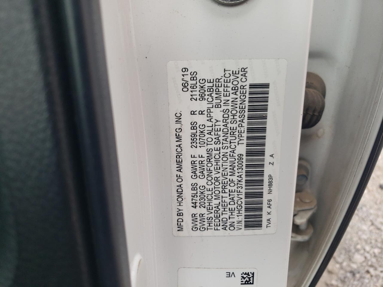 1HGCV1F37KA130099 2019 HONDA ACCORD - Image 12