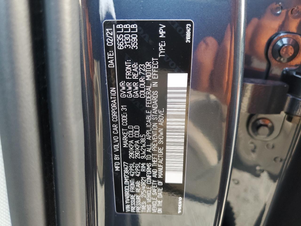 YV4BR0CL0M1738477 2021 Volvo Xc90 T8 Recharge Inscription