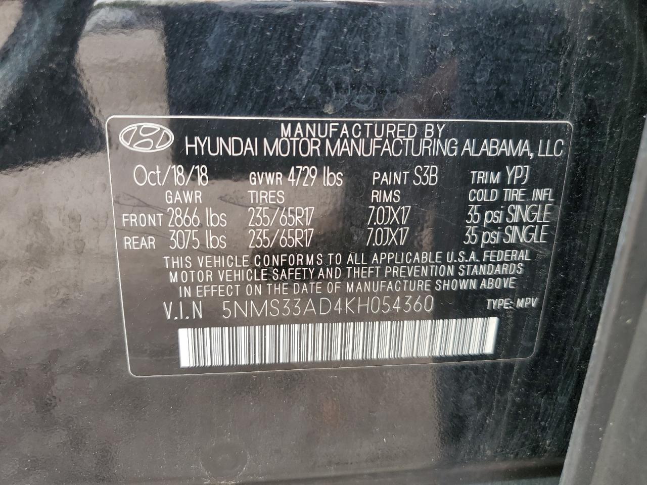 5NMS33AD4KH054360 2019 Hyundai Santa Fe Sel